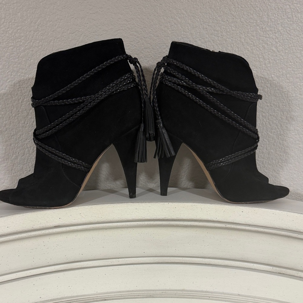 Vince Camuto Black Heeled Boots with Braided Detail